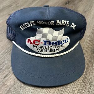 Vintage ac-delco motor parts racing navy blue blue green brim trucker hat